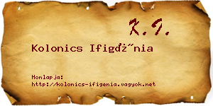 Kolonics Ifigénia névjegykártya